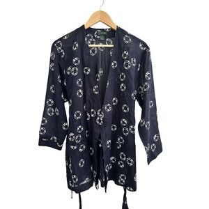 J.Crew Navy Blue Life Preserver Print Cotton Wrap Kimono Cover Up Top Medium